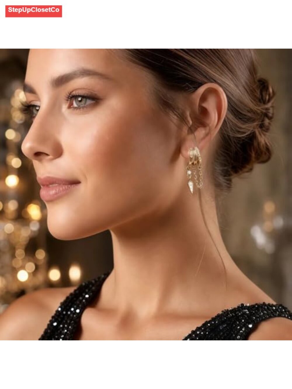14K Gold Plated Paperclip Link Dangle Earrings for Women - Hypoallergenic - Picture 4 of 6